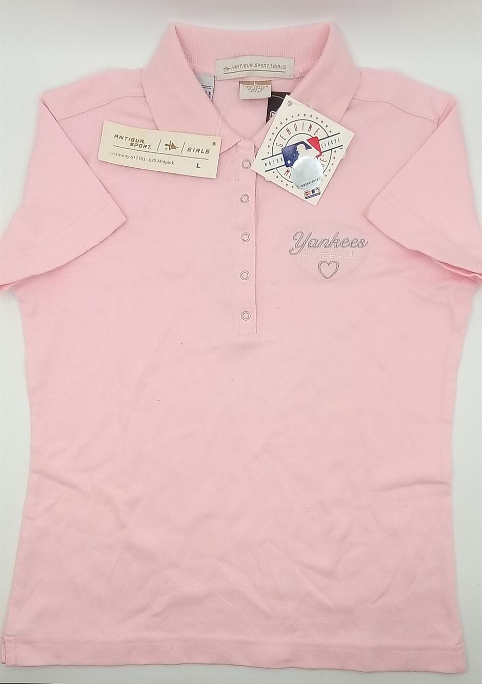 New York Yankees MLB Antigua Pink Embroidered Polo Girls Large